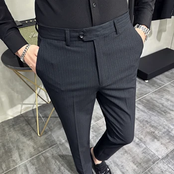 korėjietiško stiliaus madingos dryžuotos kostiuminės kelnės vyrams Oficialios dalykinės suknelės Kelnės Korėjietiškos lieknos tinka Klasikinės laisvalaikio kelnės 36 38