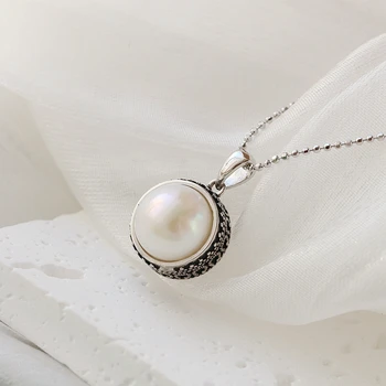 Autentiški 925 svarų sterlingų sidabro pakabukai inkrustuoti natūralaus gėlo vandens perlo retro stiliaus moteriški pakabukai Vakarėlis Puikūs papuošalai Dovana