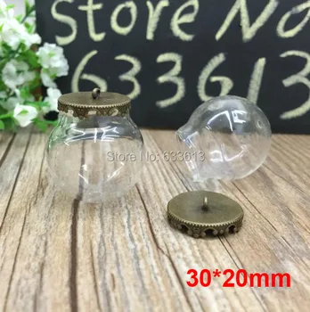 Free ship!! 30sets/lot 30*20mm stikliniai gaubliai su antikvariniais bronziniais atradimais su žiedo rinkiniu stiklo burbulas 