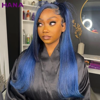 Starry Dark Blue Colour Wear And Go Wig Straigt/Body Wave 13x6 Nėrinių priekiniai perukai Žmogaus plaukų perukas moterims 13x4 perukai be klijų