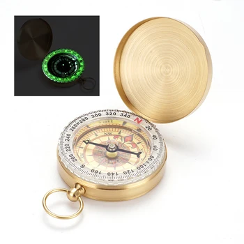 Nešiojamas gryno vario kompaso kišeninis laikrodis Retro atverčiamas šviečiantis vandeniui atsparus kompasas Lauko alpinizmo avarinio išgyvenimo įrankiai