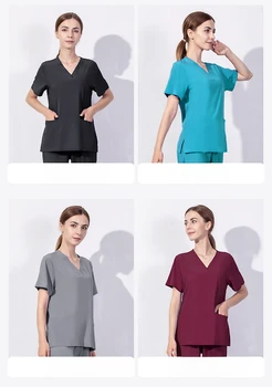 Stretch Doctor Work Uniform Nurse Sleeve Beauty Hospital Top Moterų operacinės suknelė