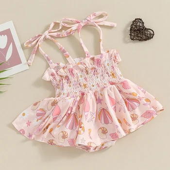 Baby Girl Romper suknelė Shamrock gėlių spauda Vasaros romperis be rankovių naujagimiui Mažylis Mieli drabužiai