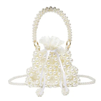 Prabangios dirbtinės perlų austos rankinės rankinės per petį moterims Vasaros kelionių tote piniginė moteriškas kryžminis krepšys