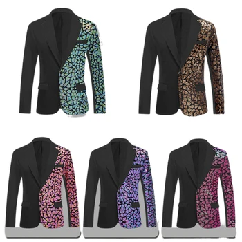 Mens Velvet Suit Jacket for Nightclub Singer Casual Blazer with Sparkling Sequins Cross Border New Fashion suit for men