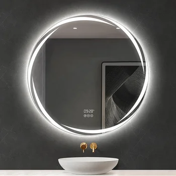 Vonios kambarys Išmanusis veidrodis Tualetas LED žibintai Apvalios sienos kabantis Vonios veidrodis Lietimui jautrus ekranas Espelhos De Banho Didelis veidrodis EB5BM