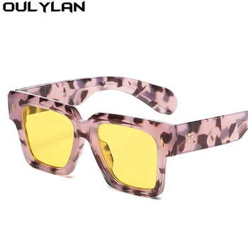 Oulylan Vintage Square akiniai nuo saulės Moterys Vyrai Retro kniedės stačiakampiai akiniai nuo saulės Prabangus prekės ženklas Dizaineris Geltoni atspalviai UV400 veidrodis