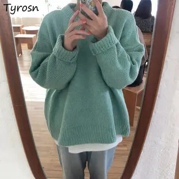 Pullovers Women Baggy Sweet Casual Preppy Style O-neck Tender Gentle Warm Girls Ulzzang Simple Autumn Young Sweater All-match