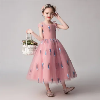 Mergaitės princesės sijonas pūkuotas vaikiškas vakarinė suknelė maža šeimininkė fortepijono kostiumai maža gėlių mergaitė vestuvinė suknelė