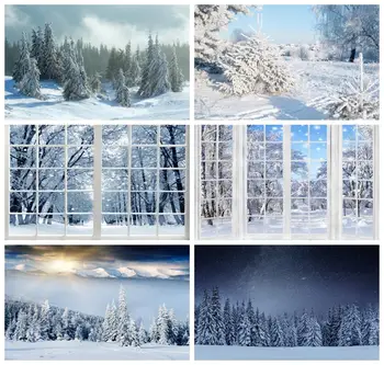 Laeacco Žiemos stebuklų šalis Miško lango scena Fonas Wintry Sniegas Alpės Kalnų peizažas Šeimos portretas Fotografija Fonas
