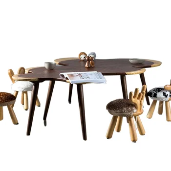 Šiaurės šalių minimalistinio rašymo stalas, kūrybinis dizainas darželiui, sausainių stalas, medžio masyvo pėdų tyrimas, kūdikių mokymosi stalas