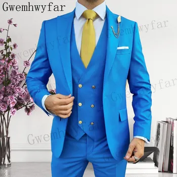 Gwenhwyfar New Fashion Hot Selling Custom Made Single Breasted Business Wear Blazer 3 Lambs Skinny Peak Lapel Design vyriški kostiumai
