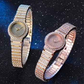 Moteriški laikrodžiai Diamond Gold Watch Ladies Rankiniai laikrodžiai Prabangus prekės ženklas Rhinestone Moteriška apyrankė Laikrodžiai reloj para mujer