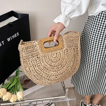 New Hundred Ladies Casual Travel Beach Straw Woven Tote Bag Simple Women's Fashion Single Shoulder Bags Trend Storage Handranks