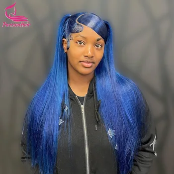 13*4 13*6 Skaidrūs tiesūs mėlyni nėrinių priekiniai perukai Žmogaus plaukų perukas juodaodėms moterims Brazilijos plaukai be klijų Pilni nėrinių perukai