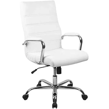 Furniture Whitney High Back Desk Chair - White LeatherSoft Executive Swivel Office Chair with Chrome Frame - pasukama kėdė
