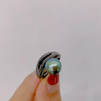 MeiBaPJ 9-10mm natūralus povas mėlynas apvalus perlų mados žiedas 925 svarų sterlingų sidabro puikūs vestuvių papuošalai moterims