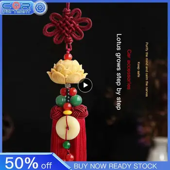 1PCS Lotus Chinese Knot Car Ornament Auto Rearview Mirror Lotus Pendant Chinese Knot Hanging Rope Decoration Automobilio salonas