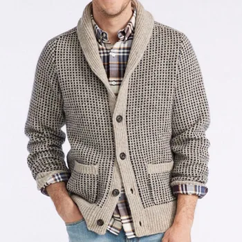 Ruduo/Žiema Naujos vyriškos megztinio striukės, Megztinio atlapas, Žakardo laisvalaikio vienspalviai viršutiniai drabužiai ir paltai