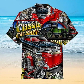 Vyrų Havajų marškiniai Automobilis Grafinis spausdinimas Marškiniai Vyrai Madingi marškiniai Laisvalaikio paplūdimio palaidinė Vyriškas pašaukimas Atvartas Marškiniai Motociklas Camisa