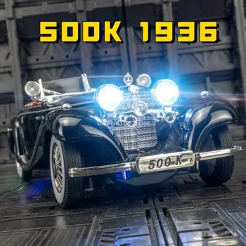 1/24 1936 500K Klasika Senovinis automobilio modelis Žaislų lydinio metalo diecast modeliavimas Kabrioletų transporto priemonių žaislų kolekcija berniukams Dovanos