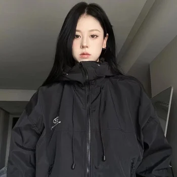 Harajuku žalios striukės Moterys Y2k Gatvės drabužiai Paltai Negabaritiniai rudens lauko korėjiečių vintažiniai juodi striukės Madingi produktai 2023