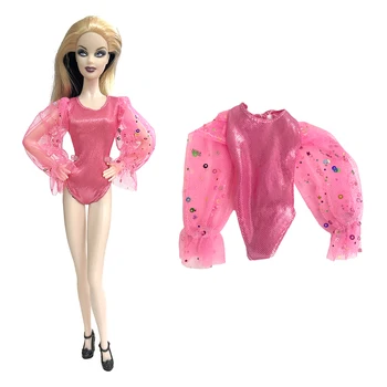 NK Official 1 Vnt Doll Beach Apsaugos nuo saulės ilgomis rankovėmis Vientisi maudymosi kostiumėliai Blizgūs rožiniai bikinio drabužiai Barbės lėlės žaislų aksesuarams