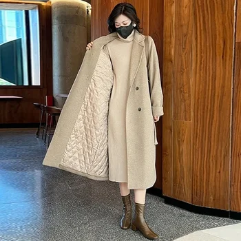 Vilnonis paltas Moteriškas vidutinis ilgis 2024 m. ruduo/žiema Nauja korėjietiška versija Laisvi ir prabangūs populiarūs sutirštinti vilnoniai paltai Trend WLF