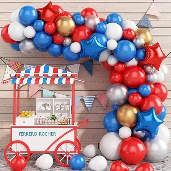 Raudonas, baltas ir mėlynas balionas Girliandos arkos grandinėlės rinkinys Jūrinis gimtadienio vakarėlis Nepriklausomybės diena Scenos dekoravimo išdėstymas