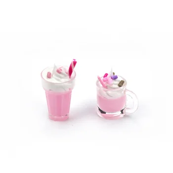 1Vnt 1/12 Lėlių namų miniatiūrinės dervos braškių pieno kokteilio puodelio modeliavimo maisto modelis mini dekoravimui Lėlių namelio priedai