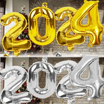 Sveiki, 2024 m. Skaičių folijos balionai Laimingų Naujųjų metų aukso sidabro aliuminio plėvelės balionai Pagrindinis Naujųjų metų vestuvių vakarėlio dekoravimo balionas