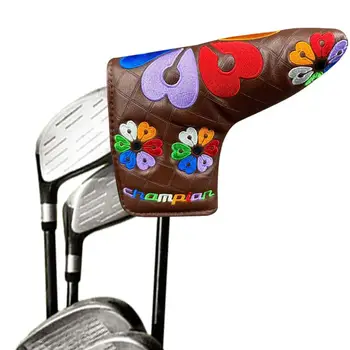 Magnetinis golfo puteris Galvos dangtelis Spalvotas žiedlapių raštas Golfo klubo galvos dangteliai Odiniai vandeniui atsparūs golfo reikmenys Apsauginis dėklas