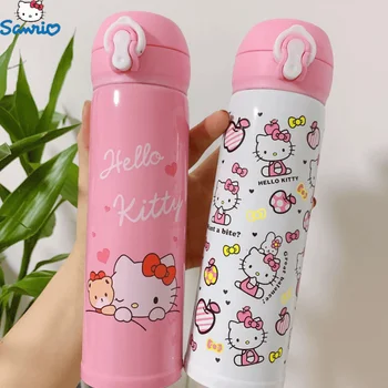 350/500ml Hello Kitty For Child Insulated Water Bottle New Kid Thermos Pink Cartoon Stainless Steel Thermal Bottle festivalio dovana